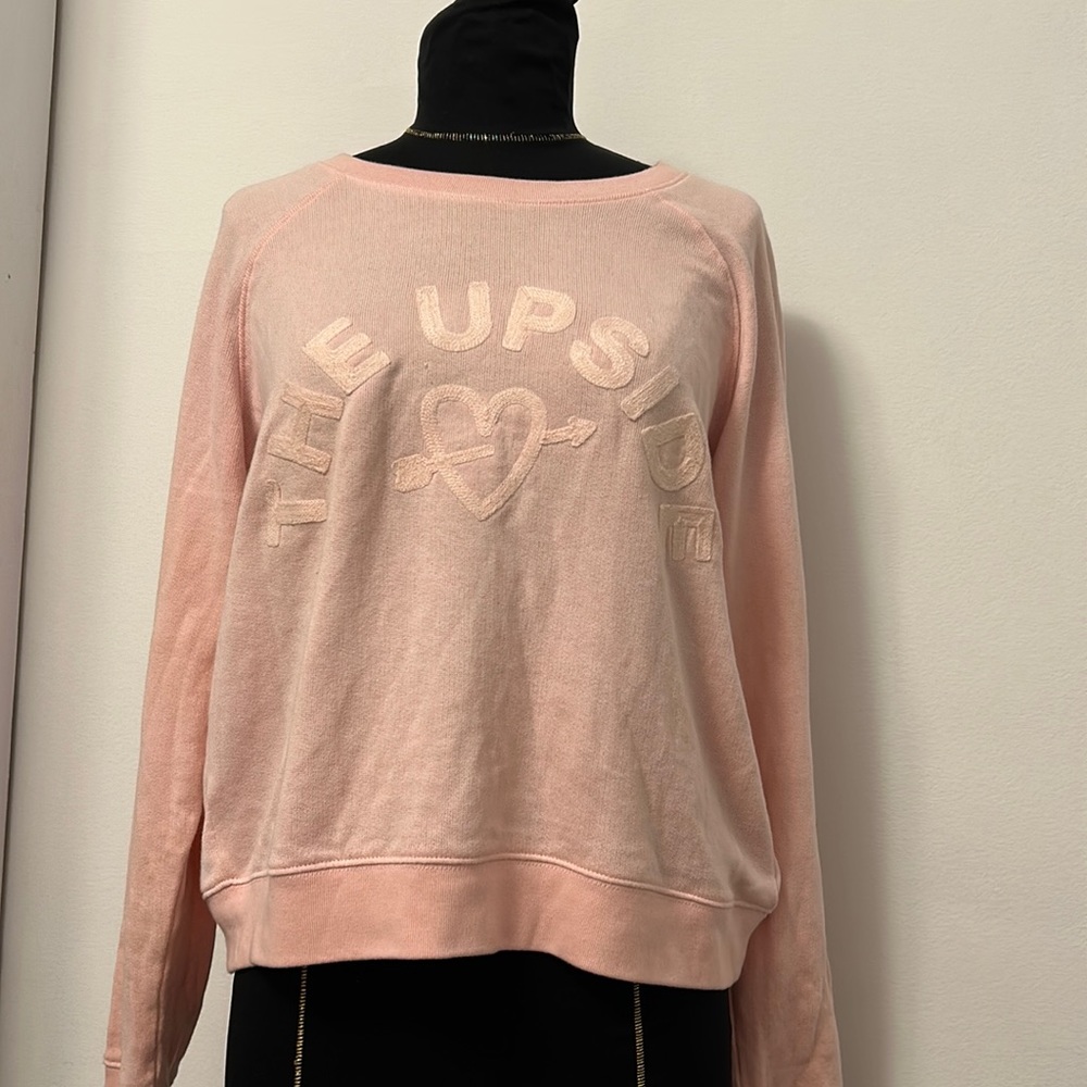 The Upside Light Pink Crewneck Sweater with Embroidered Logo